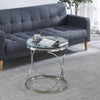 Round Coffee Table Sofa Side Table Clear Glass Top with Chrome Base Living Room