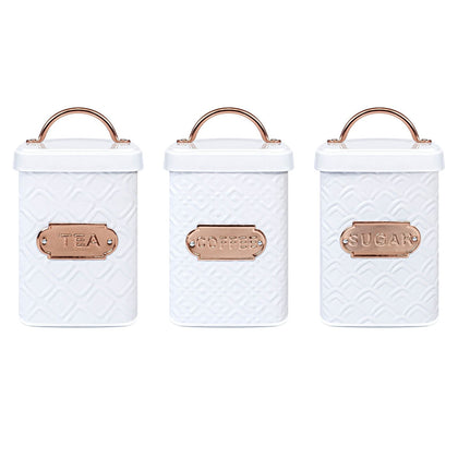 EHC Set of 3 Tea, Coffee and Sugar Kitchen Storage Containers Jars Set