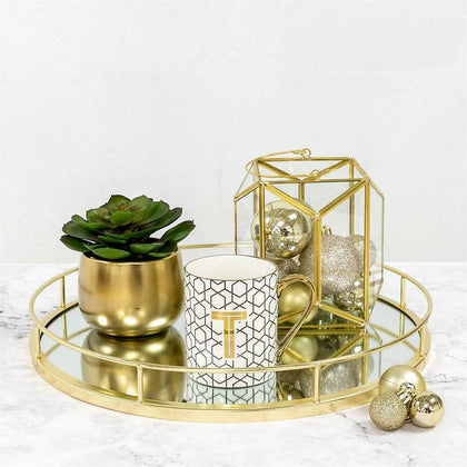 Round Gold mirror candle tray plate wedding table decorative mirror tray 40 CM