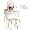 Vanity Makeup Dressing Table Wooden Cosmetic Table Stool Set W/ Light & Mirror