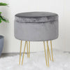 Round Velvet Storage Footstool Ottoman Footrest Makeup Dressing Table Stool Grey