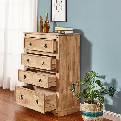 Corona Chest of Drawers 4 Drawer Mexican Solid Pine Wood Bedroom Furniture Unit