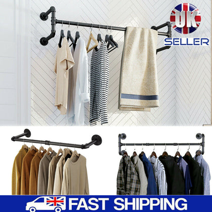 Industrial Pipe Clothing Rack Wall mounted Clothes Rail Hanging Display 92-105CM