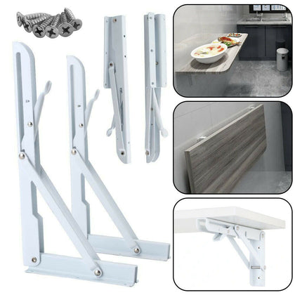 2Pcs Folding Heavy Duty Shelf Bracket Triangle Bench Mounted Table Wall Hinges