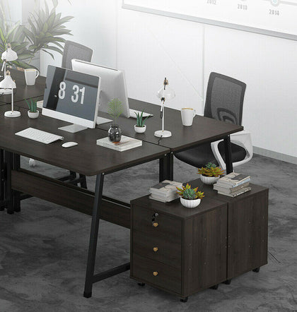 Nightstand Cabinet Bedisde Table Chest File Storage with 3 Drawers Wooden Wheel