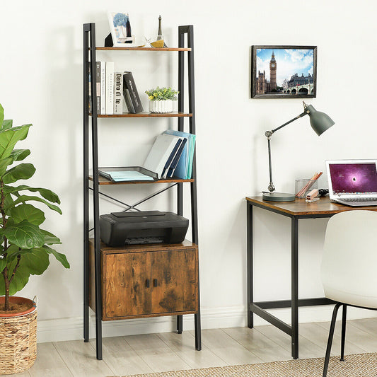 Ladder Shelf Bookshelf Rack Stand with Cupboard 4Shelves Storage Display LLS47BX
