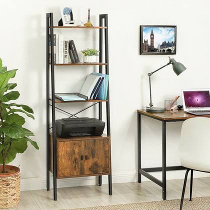 Ladder Shelf Bookshelf Rack Stand with Cupboard 4Shelves Storage Display LLS47BX