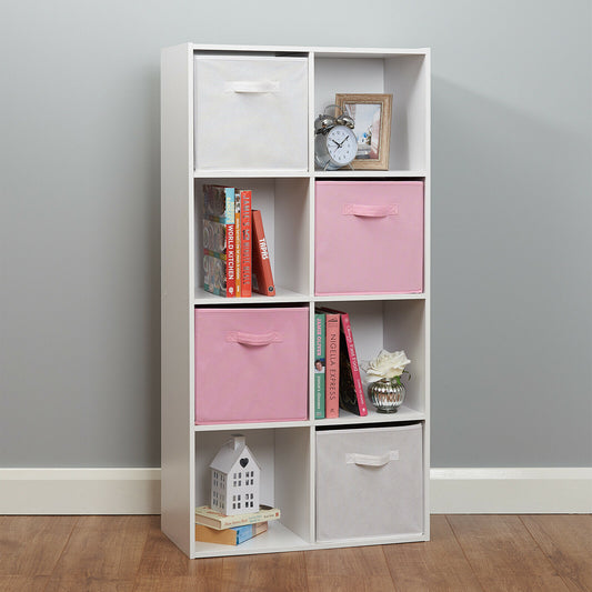 8 Cube Storage Unit White/Pink Boxes Childrens/Kids Bedroom Toy Basket Shelves