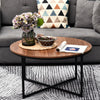 Modern Coffee Table Metal Frame Solid Tabletop Unique Cross Base - Brown