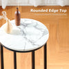 Round Coffee Table End Small Bedside Table White Faux Marble & Black Base Modern