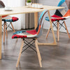 Set of 4 Patchwork Fabric Dining Chairs Padded Seat Wooden Legs Home Multicolor