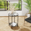 Double Tier Grey Tempered Glass Coffee Table End Side Display Table Night Stand