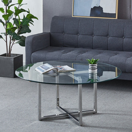 Modern Tempered Glass Coffee Tea Table Living Room Stainless Steel Legs Table