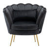 Black Velvet Scallop Shell Back Tub Chair Armchair Single Sofa w/Gold Metal Legs