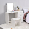 Modern Dressing Table Stool Makeup Desk w/4 Drawer & Large Mirror White vanity