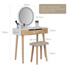 Modern Dressing Table Stool Set Round Makeup Mirror w/LED Lights Wooden 2 Drawer