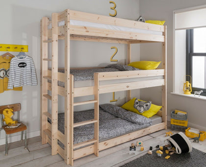 Triple Sleeper Bed Bunk Kids Bed 3 Tier in Natural Pine Henrik