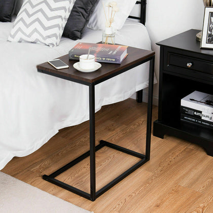 Sofa Side Table C-Shaped Industrial Coffee Snack Table Laptop Stand Over Bed End