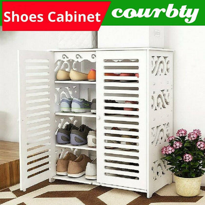 4 Tier Shoes Storage Cabinet White Shoe Organiser Shelf Rack Stand Unit Shelving