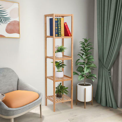 Modern 5 Tiers Storage Rack Shelving Bookcase Bamboo Books Plant Shelf Home