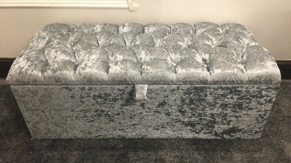LARGE SLATE GREY CRUSHED VELVET OTTOMAN, TOYS STORAGE FOOTSTOOL, BLANKET BOX.