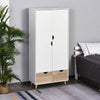 6FT 2-Door Clothes Wardrobe w/ Rail Shelf 2 Drawers Wood Feet Home Storage White