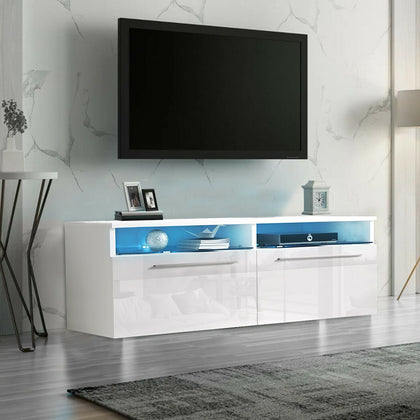 Modern TV Unit Cabinet Stand High Gloss Doors & Matt Body With Led Lights