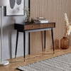 Solid Dark Ash Wood Console Table Wood Chevron Design Gold Detailing
