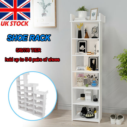 5/6/7/8 Tier Shoe Rack Storage Shelf Corner Shoes Cabinet Organiser Unit Wood UK