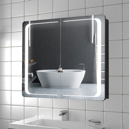 Bathroom Mirror Cabinet with LED Lights Demister Shaver Socket Bluetooth Speaker