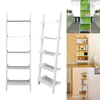 White 5 Tier Unit Ladder Wall Shelf Display Bookcase Stand Bedroom Home Storage