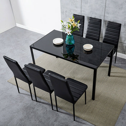 Black/White/Grey Dining Table and 4 / 6 Padded Chairs Set Home Kitchen Furniture