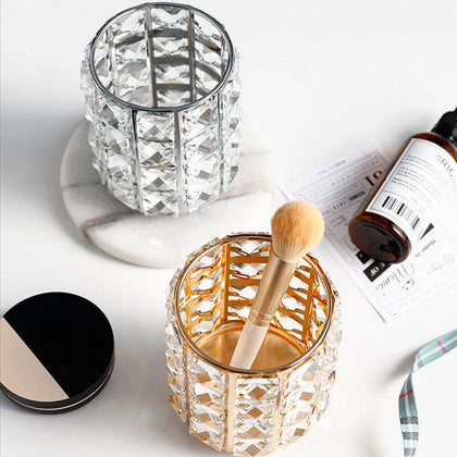 CRYSTAL MAKE UP BRUSH STORAGE BUCKET PENS/PENCILS HOLDER DESKTOP ORGANIZER DECOR