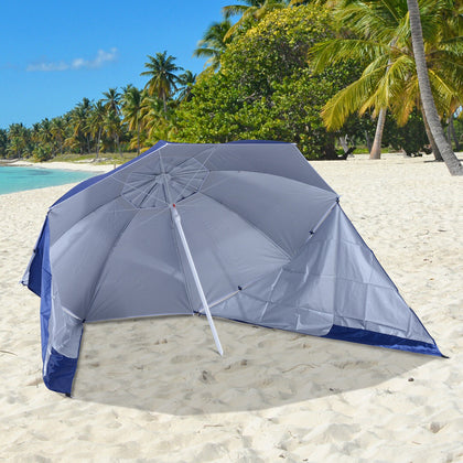 Beach Umbrella Sun Shelter 2 in 1 Umbrella UV Protection Steel Blue