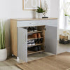 Large Grey Oak Wide Shoe Cabinet Storage 3 Door 2 Drawer Cupboard Shoe Tidy Unit