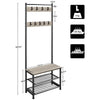 Industrial Coat Rack Stand w/Shoe Bench 185cm Shoe Clothes Rack for Hallway Grey