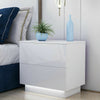 White 2 Drawers Bedside Table Cabinet Chest Drawers Free LED Bedroom Furniture