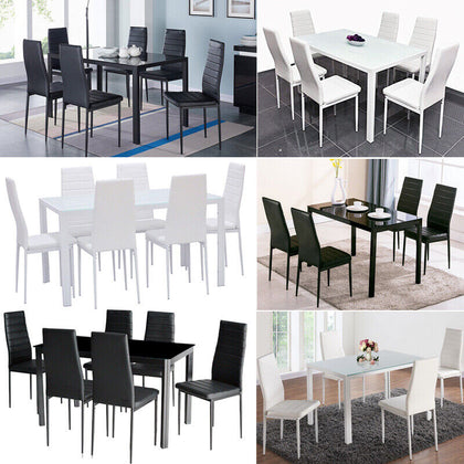Kitchen Dining Table and 4/6 Black Chairs Dinning Chair PU Leather Chrome Leg