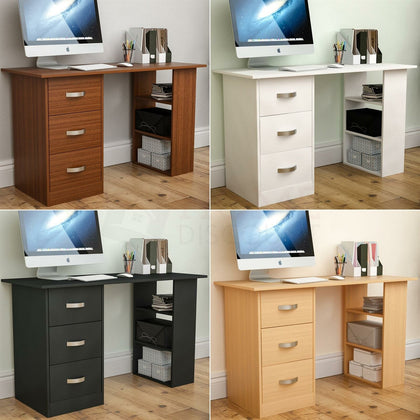 Mason Computer Desk 3 Shelf 3 Drawer PC Laptop Table Workstation Home Office