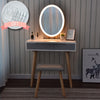 Dressing Vanity Makeup Table Set Cushioned Stool Drawer with LED Lighted Mirror