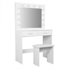 Modern Dressing Table Stool Vanity Set Makeup Desk w/ LED Light Mirror & Drawers