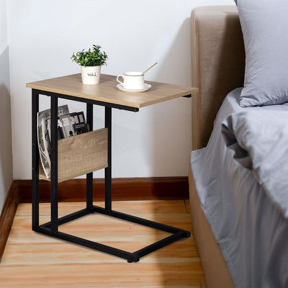 Snack Table C Shaped Vintage Laptop Holder Coffee Bed Sofa Side Desk MDF Metal
