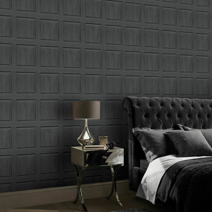 Rustic Washed Panel 3D Effect Wood Arthouse Wallpaper Dark Grey 909600