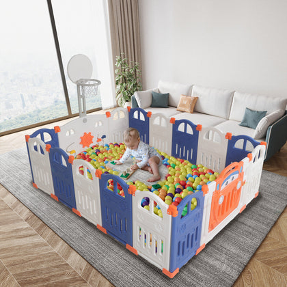 14 Panel Plastic Baby Playpen Foldable Kids Toddlers Safety Play Yard Door Fence