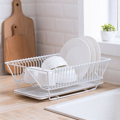 Metal Wire Dish Drainer Kitchen Bowls Dishes Cutlery Draining Holder Organizer
