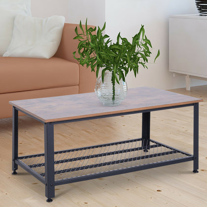 HOMCOM 2-Tier Wooden Coffee Table Retro Industrial Style Side Desk Living Room