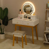 White Dressing Table with Stool Set, LED Makeup Desk Mirror Living Room Bedroom