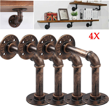 4Pcs Pipe Shelf Brackets Industrial Iron Rustic Wall Floating Shelves Supports