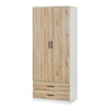 Tall Wooden 2 Door Wardrobe With 2 Drawers Bedroom Storage Hanging Bar Clothes