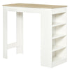 White Breakfast Bar Table Dining Pub Desk Kitchen Furniture 4 Storage Shelves